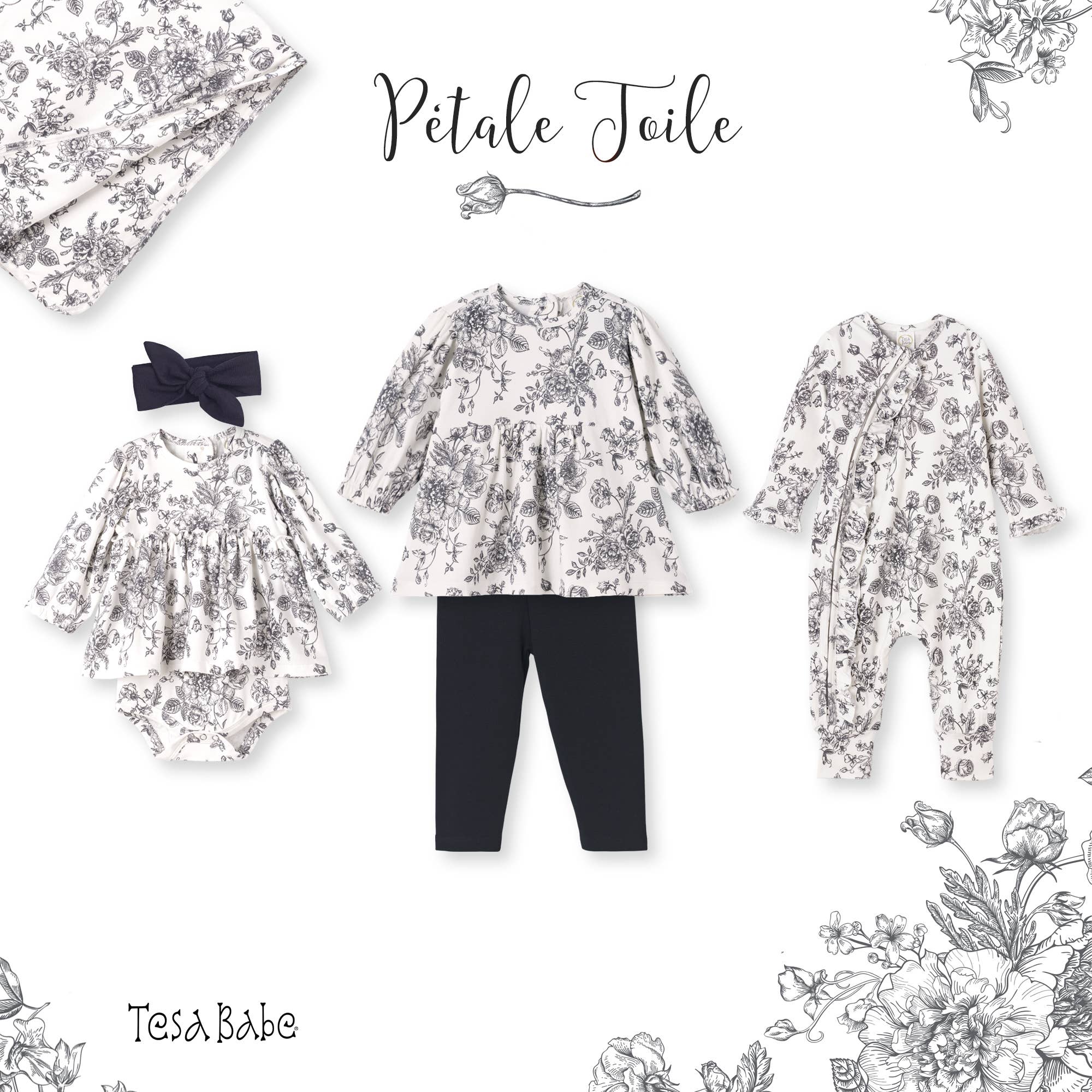 Girls' Bamboo Toile Tunic Set – Floral Top & Leggings