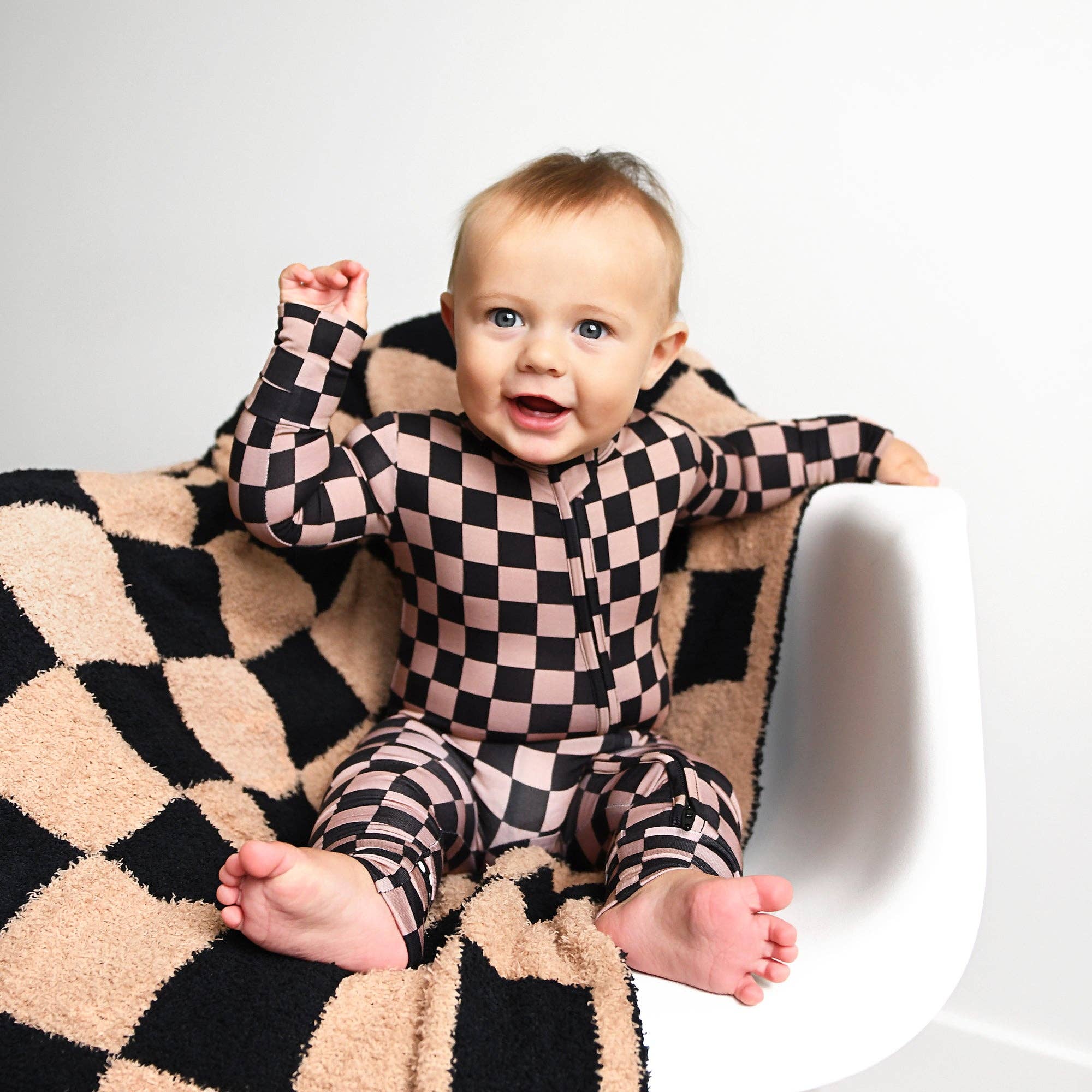 Bentley ZIP Checks Bamboo One Piece 2 Way Zipper Baby Outfit