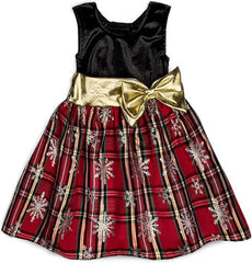 Girls Velvet & Christmas Plaid Dress