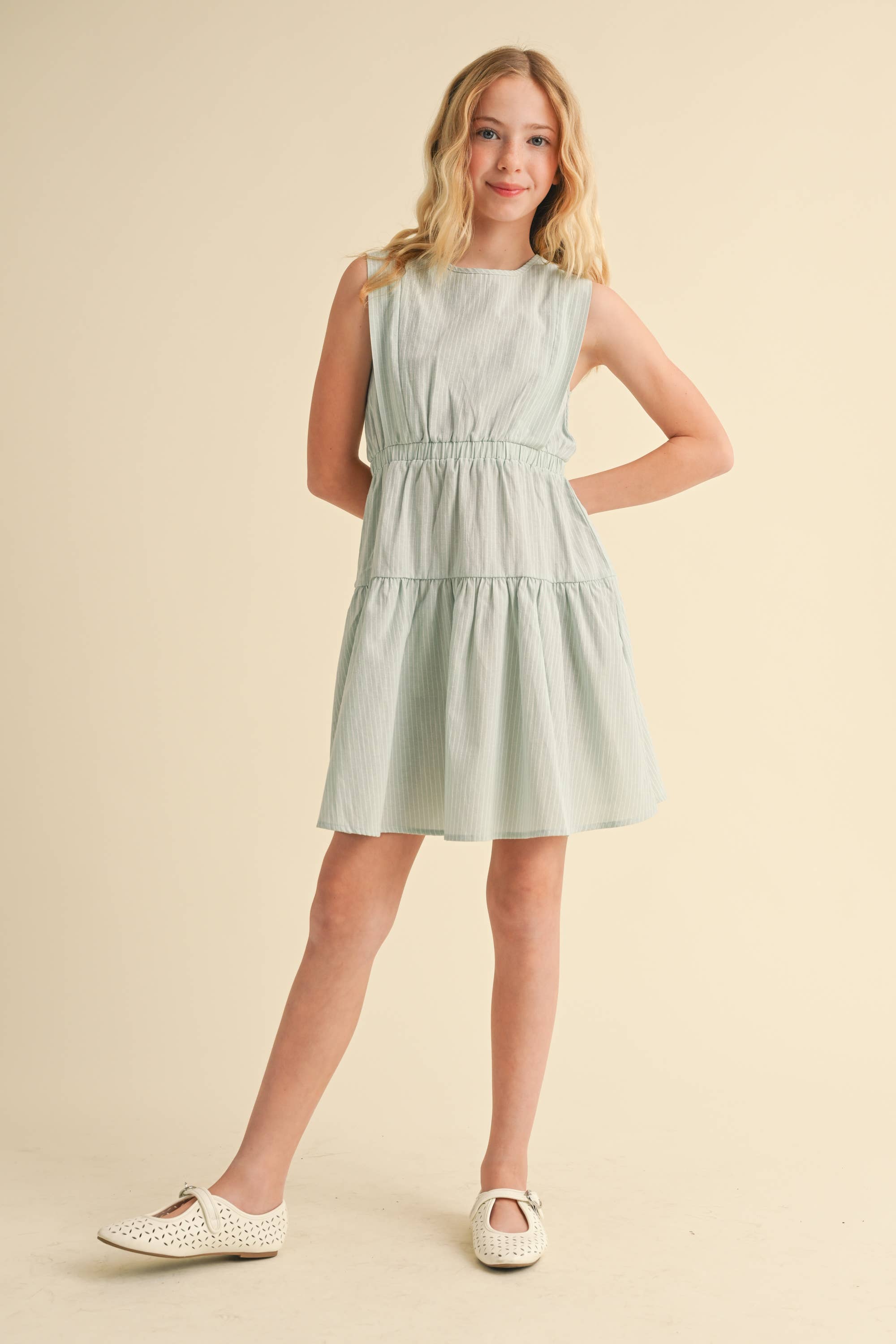 TWEEN GIRLS KIDS 2 TIER KNEE LENGTH DRESS (7/14)