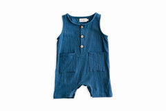 Navy Sleeveless Crop Linen Baby Romper