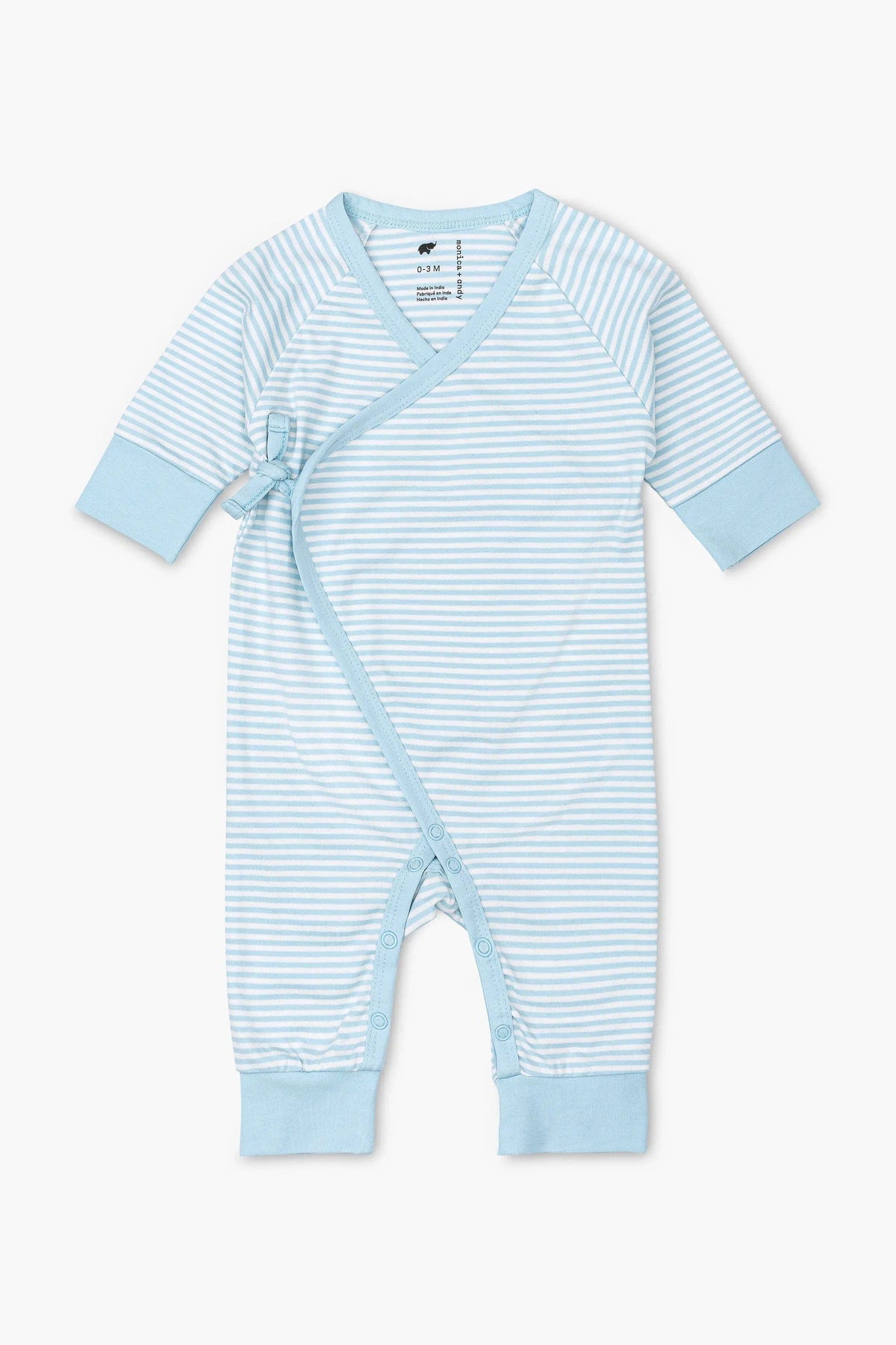 Kimono Tie One-Piece_Light Blue French Stripe 95%Organic Cotton