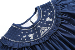 Blue Nativity Smocked Ruffle Bishop Dress