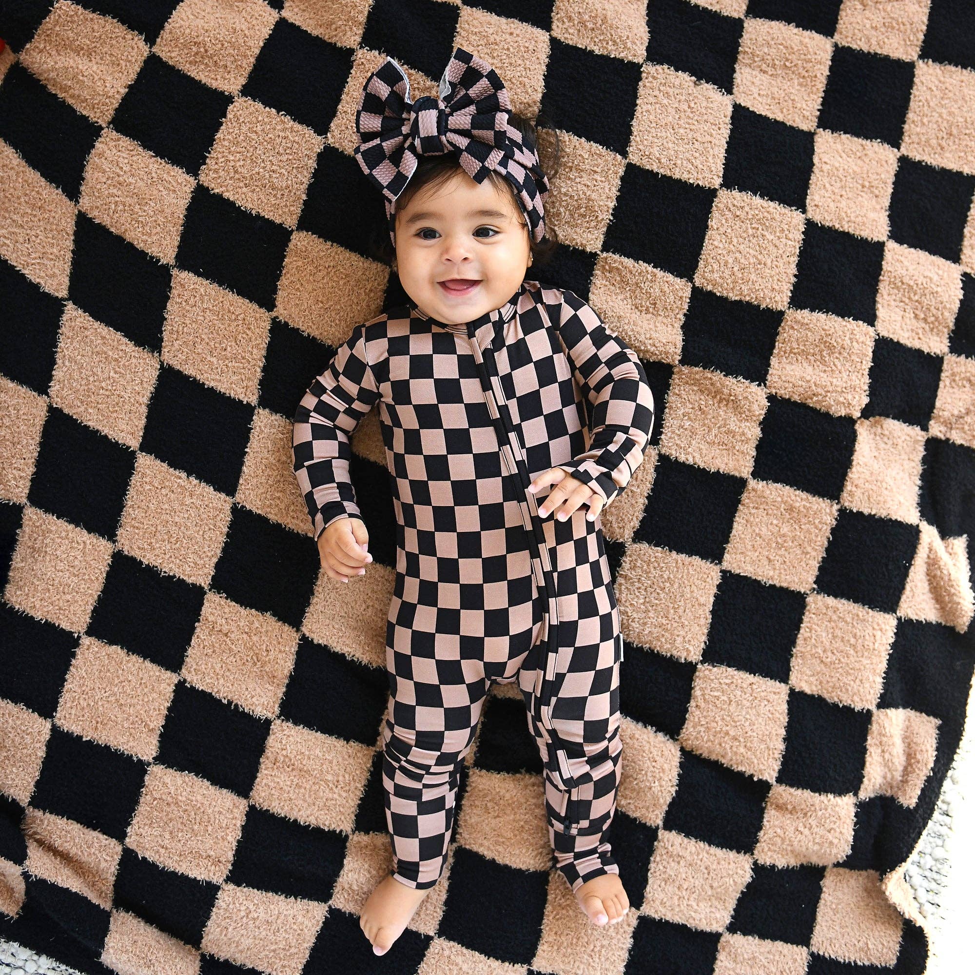 Bentley ZIP Checks Bamboo One Piece 2 Way Zipper Baby Outfit