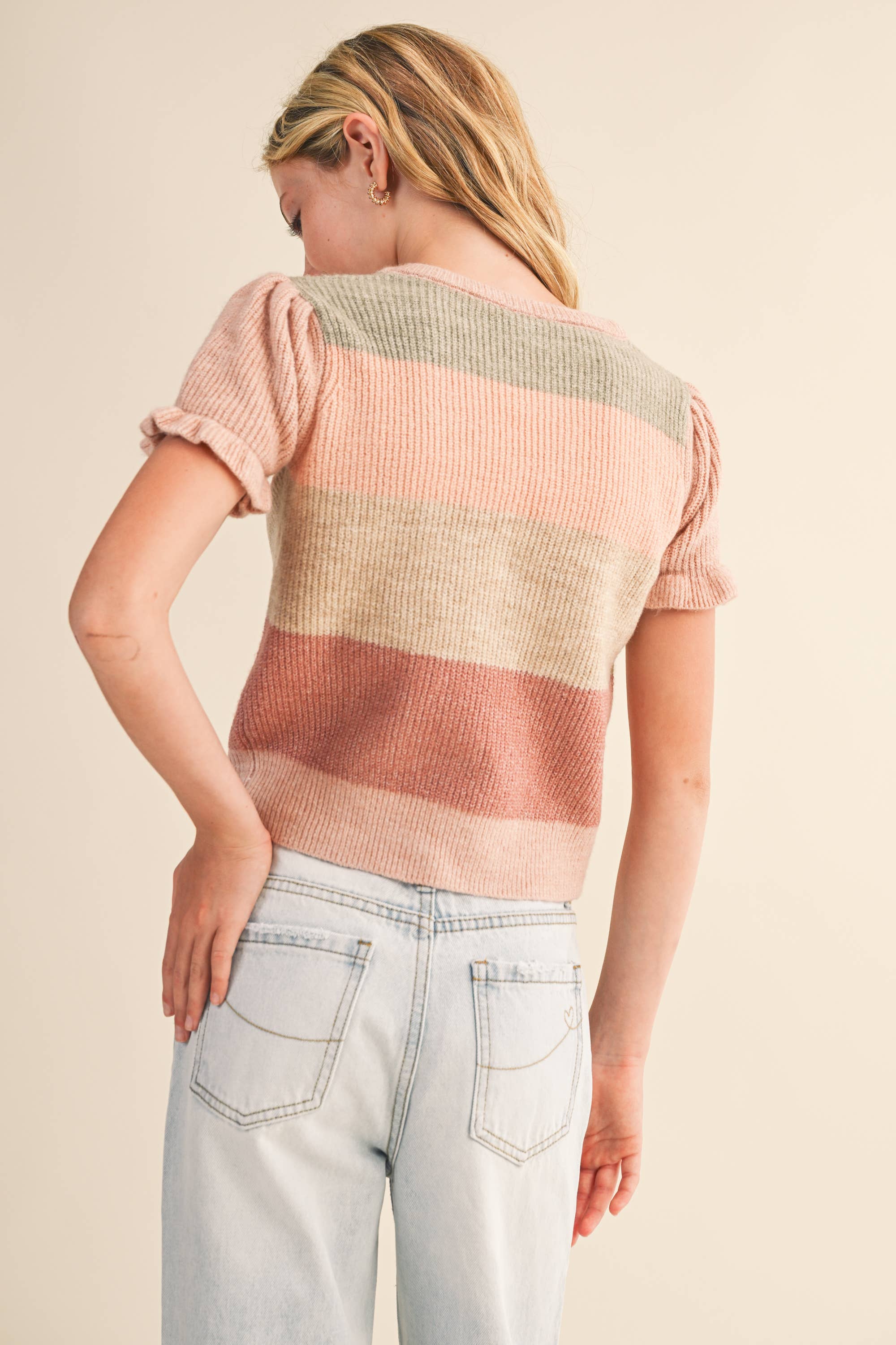 TWEEN KIDS GIRLS PUFF SLEEVE CROPPED SWEATER (7-14)