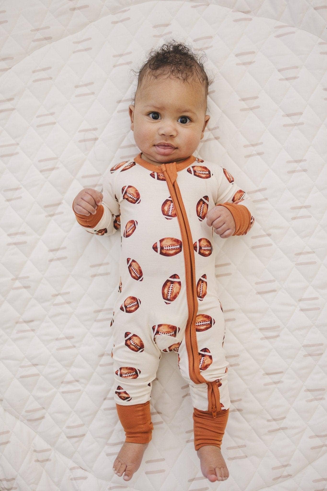 Football Print Bamboo Zippy Romper Baby Pajamas PJs Sports