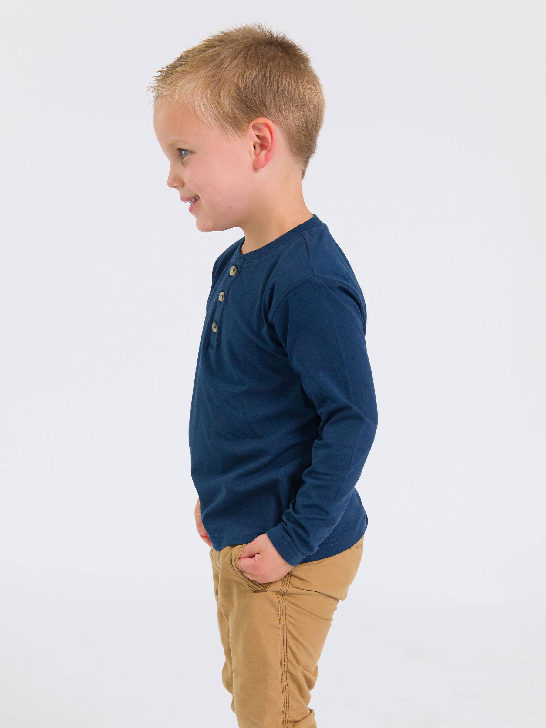 Boys Dark Navy Knit Long Sleeve Henley Tee