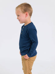 Boys Dark Navy Knit Long Sleeve Henley Tee