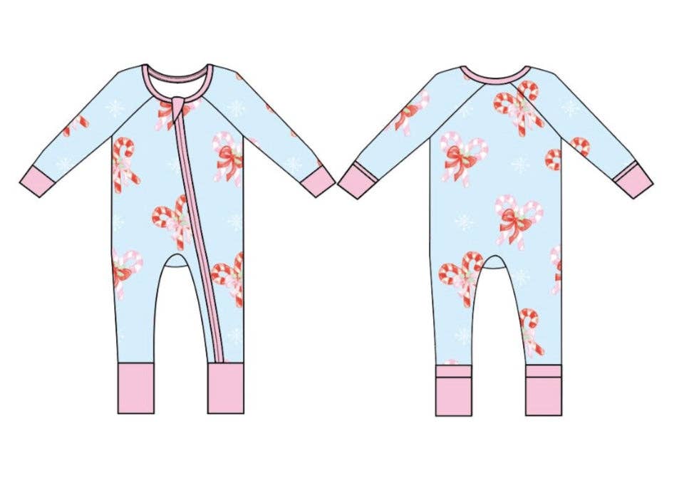 Candy Cane Bows Zipper Onesie Bamboo