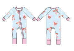 Candy Cane Bows Zipper Onesie Bamboo