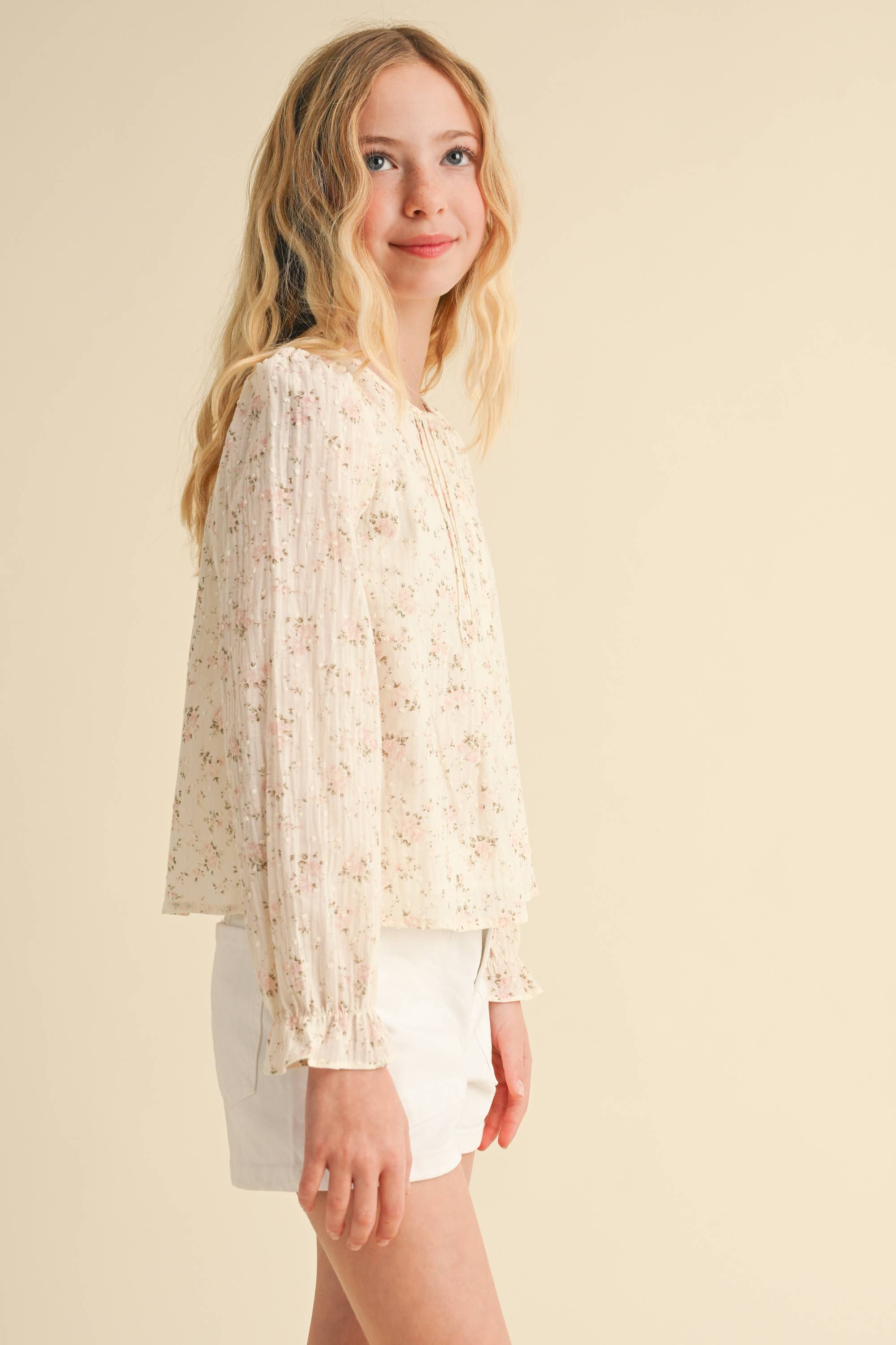 TWEEN GIRLS KIDS PINTUCK BILLOW L/S TOP (7/14)