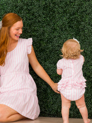 Baby Girls Baby Pink Stripe Stripe Puff Sleeve Smocked Romper