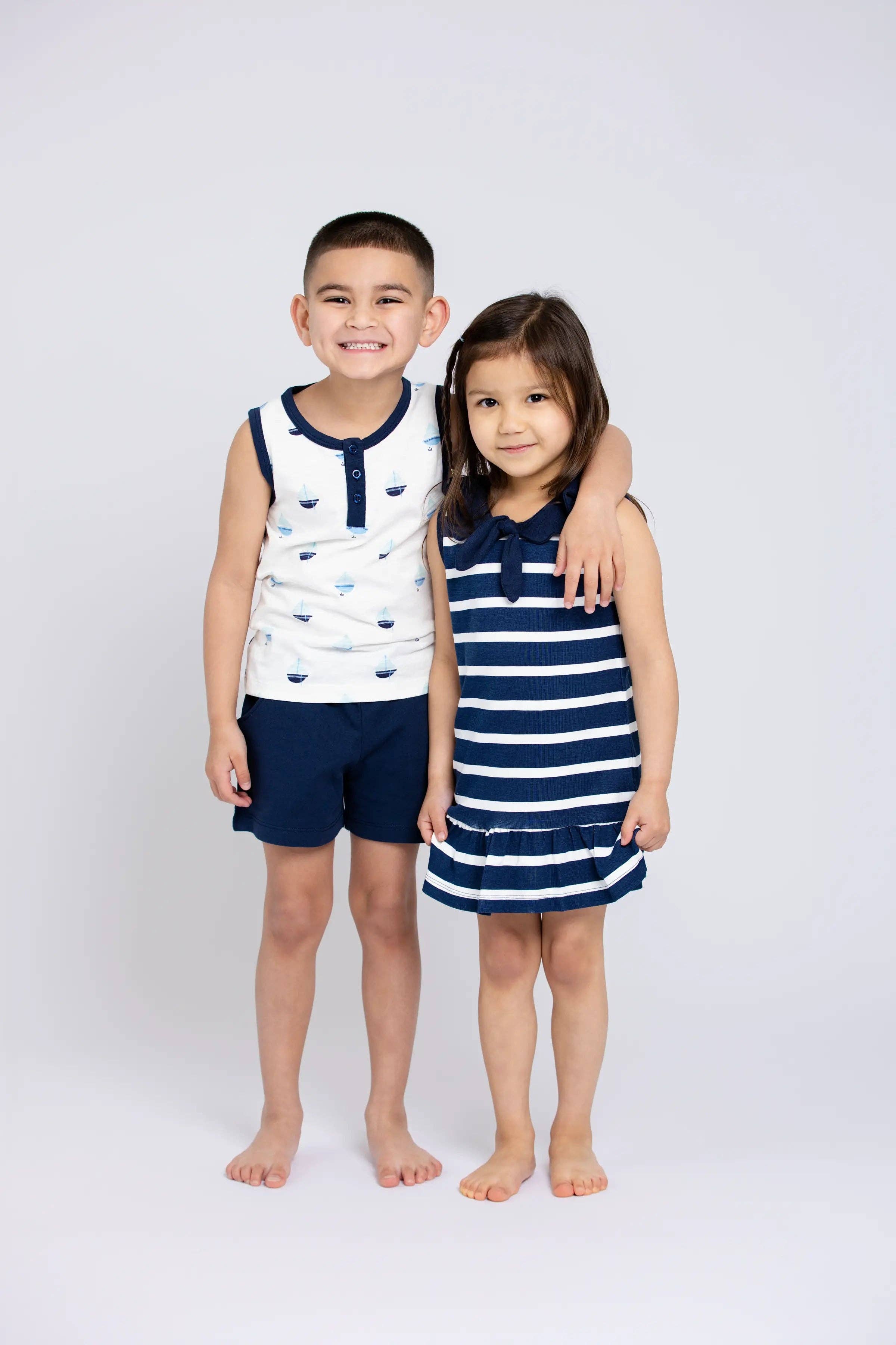 Baby - Kid Henley Tank + Pocket Short Set_Anchor Down 100% Organic Cotton