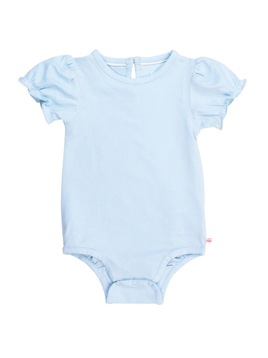 Baby Girls Light Blue Knit Puff Short Sleeve Bodysuit