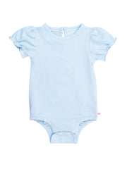 Baby Girls Light Blue Knit Puff Short Sleeve Bodysuit