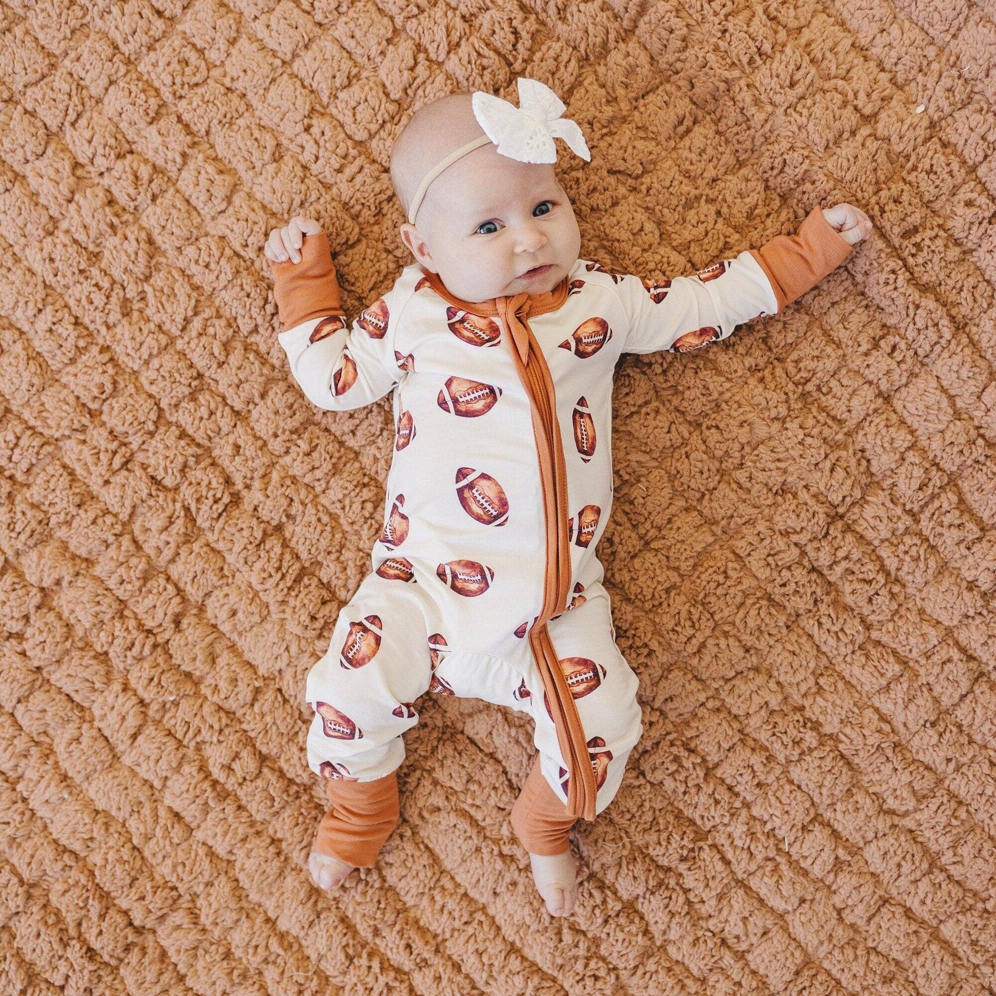 Football Print Bamboo Zippy Romper Baby Pajamas PJs Sports