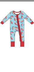 Watermelon Ruffle Bamboo Zipper Onesie